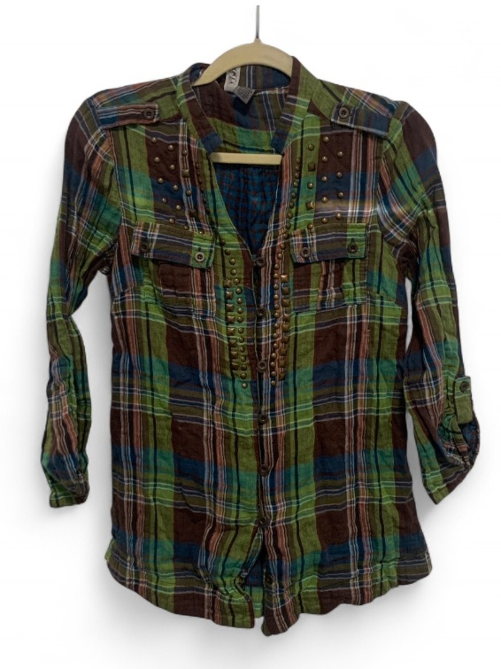BKE Green Brown Blue Plaid Button-Down Shirt